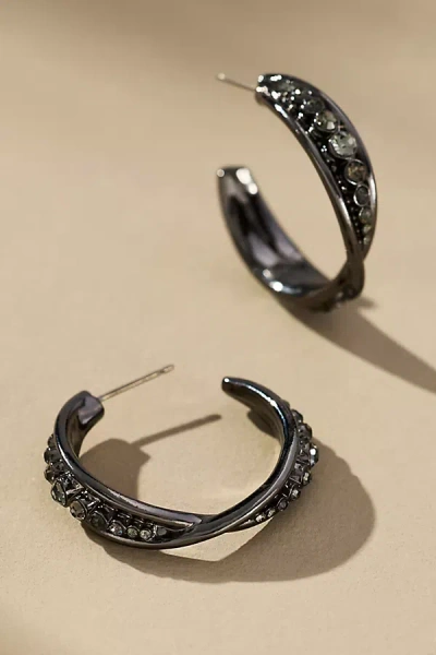 By Anthropologie Crystal Column Twist Hoop Earrings In Silver