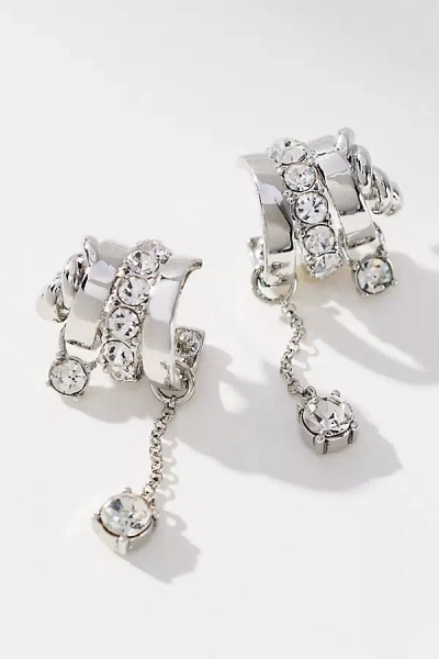 By Anthropologie Crystal Dangle Huggie Earrings In Silver