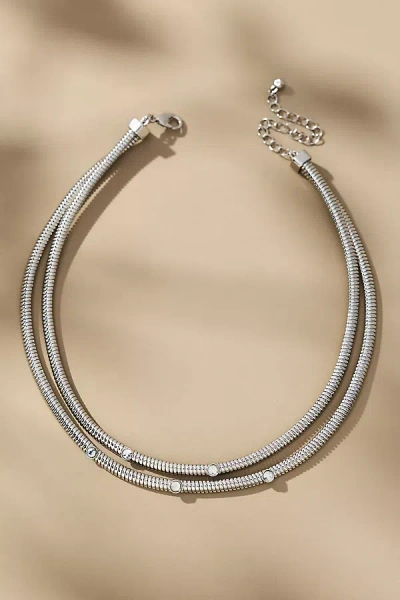 By Anthropologie Crystal Double Collar Necklace In Silver