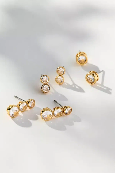 By Anthropologie Crystal Drop Earrings, Set Of 3 In Gold