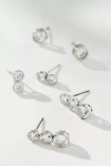 By Anthropologie Crystal Drop Earrings, Set Of 3 In Silver