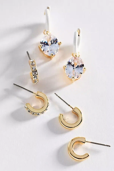 By Anthropologie Crystal Droplet Earrings, Set Of 3 In Gold