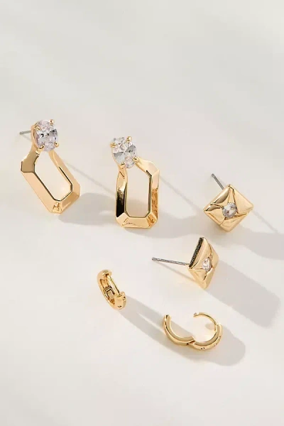 By Anthropologie Crystal Earrings, Set Of 3 In Gold