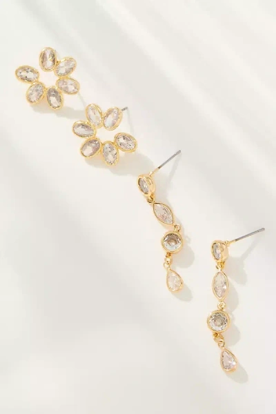 By Anthropologie Crystal Fete Earrings, Set Of 2 In Gold