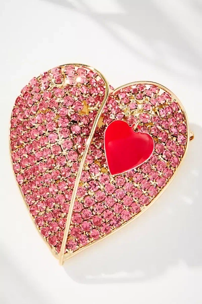 By Anthropologie Crystal Heart Brooch In Red
