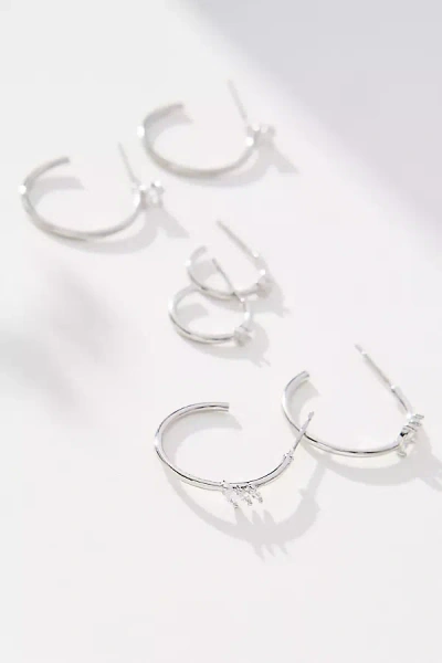 By Anthropologie Crystal Hoop Earrings, Set Of 3 In Silver