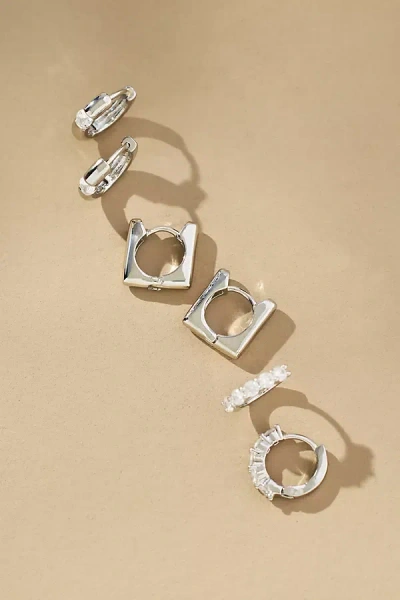 By Anthropologie Crystal Huggie Earrings, Set Of 3 In Silver