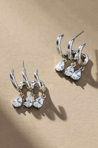 By Anthropologie Crystal Huggie Earrings In Silver
