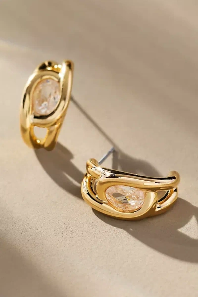 By Anthropologie Crystal Huggie Hoop Earrings In Gold