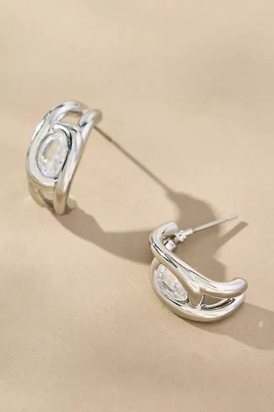 By Anthropologie Crystal Huggie Hoop Earrings In Silver