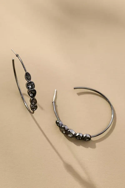 By Anthropologie Crystal Large Hoop Earrings In Black