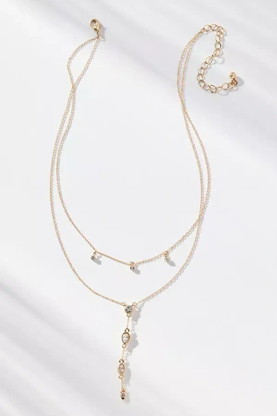 By Anthropologie Crystal Lariat Layered Necklace In Gold