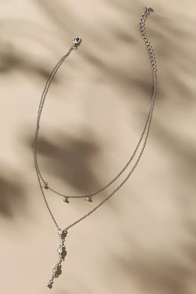 By Anthropologie Crystal Lariat Layered Necklace In Silver
