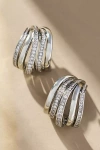 By Anthropologie Crystal Layered Chunky Huggie Hoop Earrings In Silver