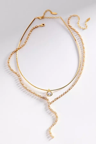By Anthropologie Crystal Layering Necklaces, Set Of 2 In Gold