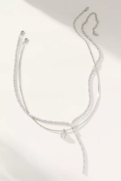 By Anthropologie Crystal Layering Necklaces, Set Of 2 In Silver