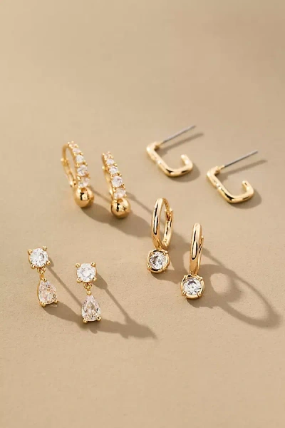 By Anthropologie Crystal Medley Earrings, Set Of 4 In Gold
