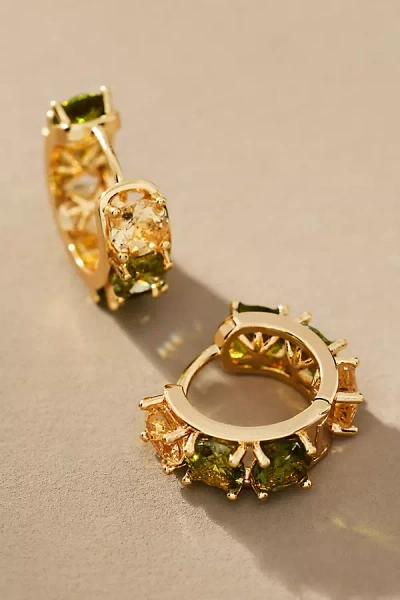 By Anthropologie Crystal Mini Huggie Hoop Earrings In Green