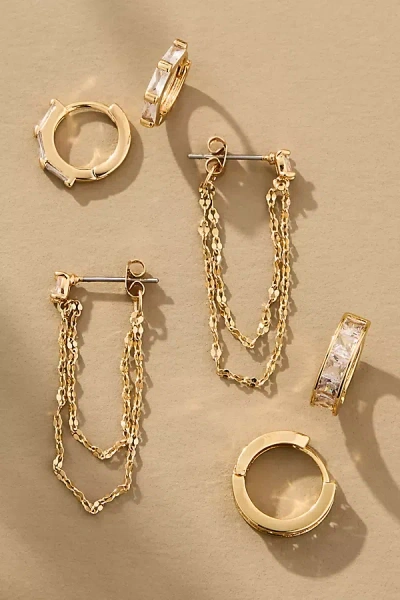By Anthropologie Crystal Mixed Shapes Huggie Hoop Earrings, Set Of 3