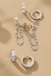 By Anthropologie Crystal Mixed Shapes Huggie Hoop Earrings, Set Of 3