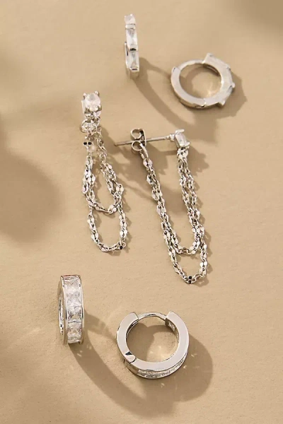 By Anthropologie Crystal Mixed Shapes Huggie Hoop Earrings, Set Of 3