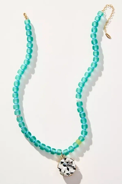 By Anthropologie Crystal Pendant Beaded Necklace In Blue