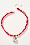 By Anthropologie Crystal Pendant Beaded Necklace In Orange
