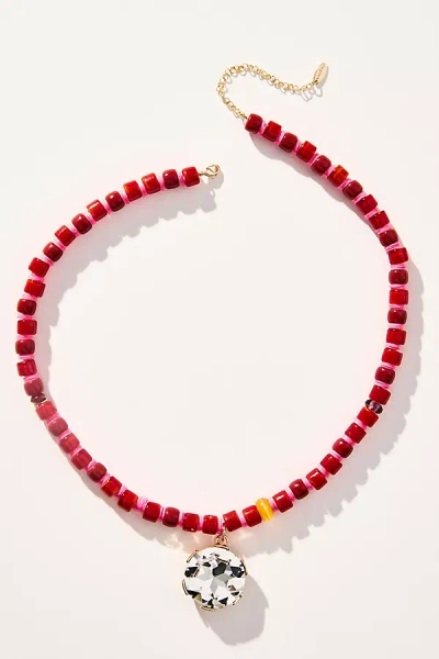 By Anthropologie Crystal Pendant Beaded Necklace In Orange