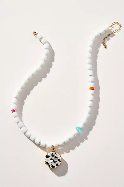By Anthropologie Crystal Pendant Beaded Necklace In White