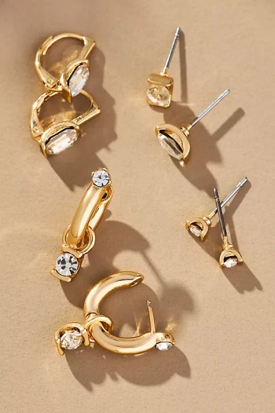 By Anthropologie Crystal Post & Huggie Hoop Earrings, Set Of 4 In Gold