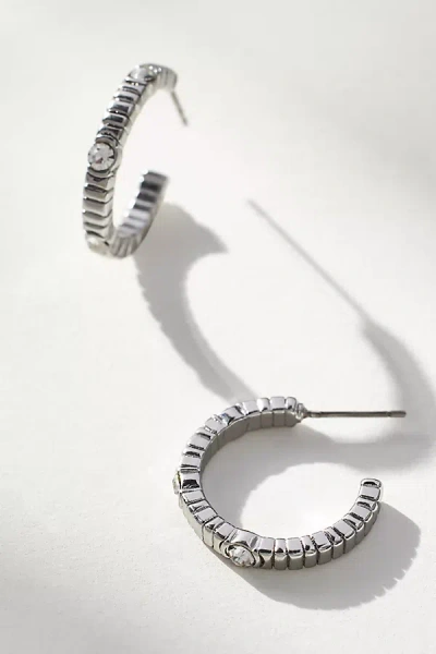 By Anthropologie Crystal Ribbed Hoop Earrings In Silver