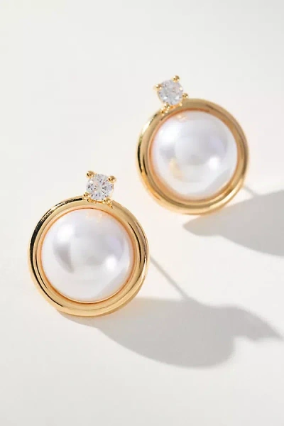 By Anthropologie Crystal Ring Pearl Post Earrings In White
