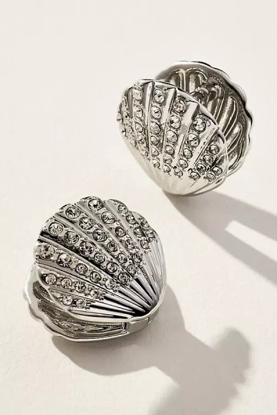 By Anthropologie Crystal Shell Huggie Earrings In Silver