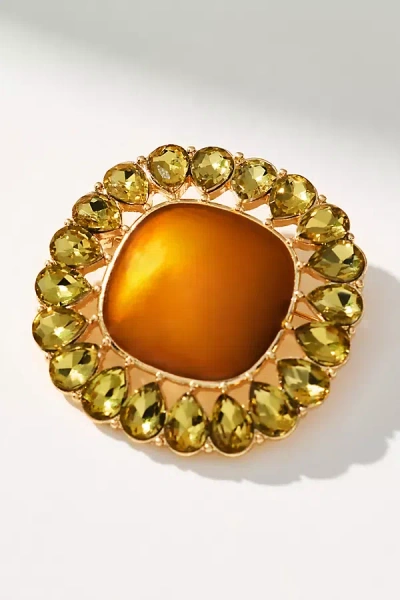 By Anthropologie Crystal Square Resin Brooch In Orange