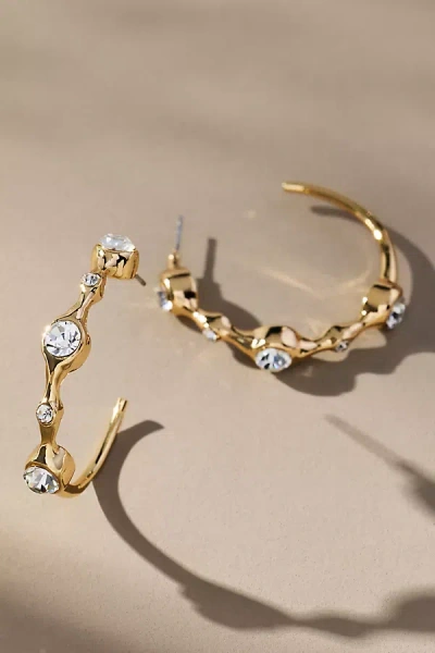 By Anthropologie Crystal Squiggle Hoop Earrings In Gold