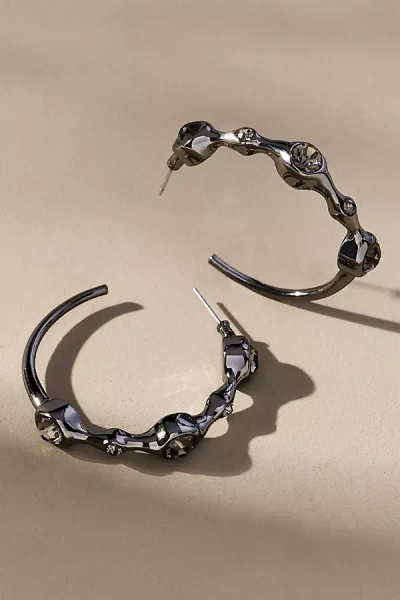 By Anthropologie Crystal Squiggle Hoop Earrings In Silver