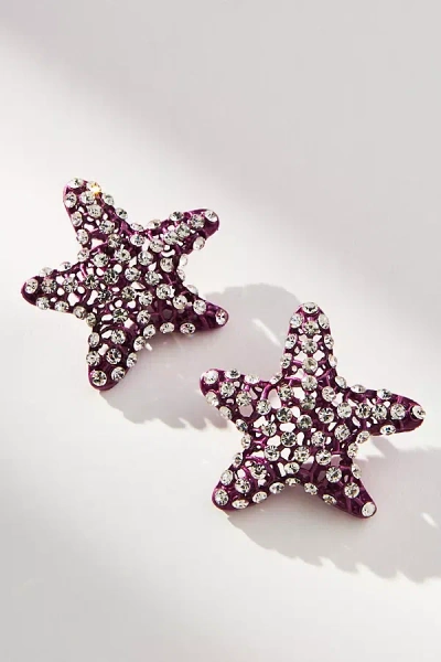 By Anthropologie Crystal Starfish Post Earrings In Burgundy