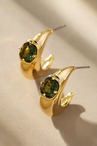 By Anthropologie Crystal Stone Hoop Earrings In Green
