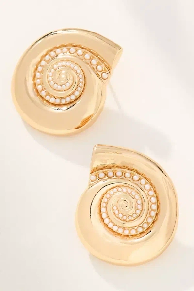 By Anthropologie Crystal Swirl Shell Post Earrings In Gold