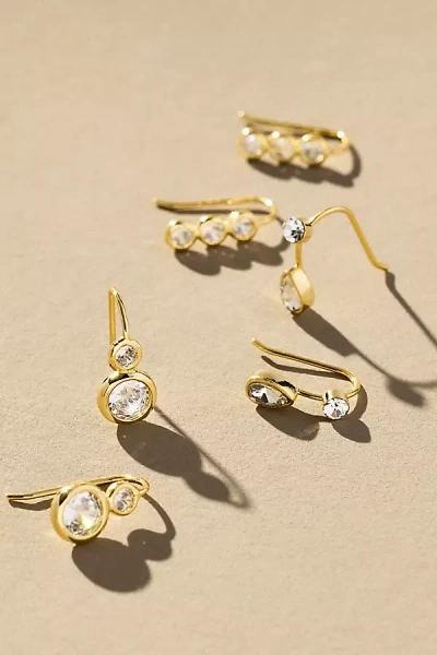 By Anthropologie Crystal Threader Earrings, Set Of 3 In Gold