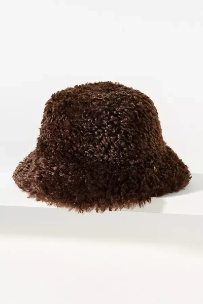 By Anthropologie Curly Sherpa Fleece Bucket Hat In Brown