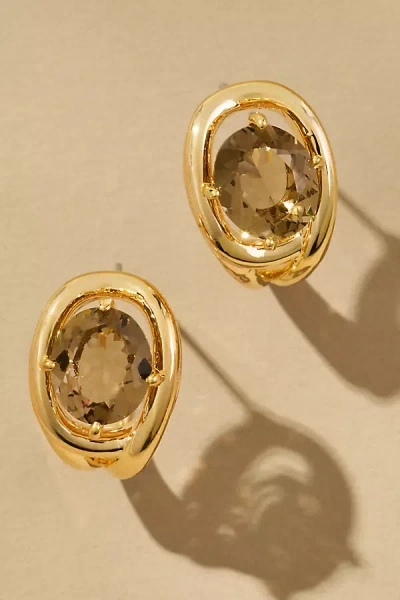 By Anthropologie Curve Stone Huggie Hoop Earrings In Brown