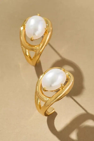 By Anthropologie Curve Stone Huggie Hoop Earrings In Gold