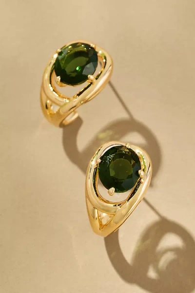 By Anthropologie Curve Stone Huggie Hoop Earrings In Green