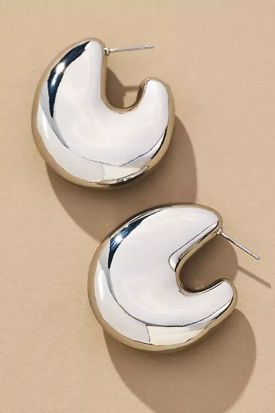 By Anthropologie Curved Chunky Metal Hoop Earrings In White