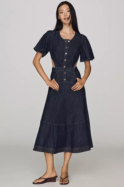 By Anthropologie Cutout Denim Midi Dress In Blue