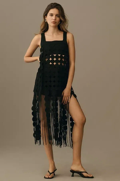 By Anthropologie Cutout Fringe Tunic Top In Black