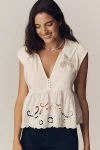 By Anthropologie Cutwork Babydoll Blouse