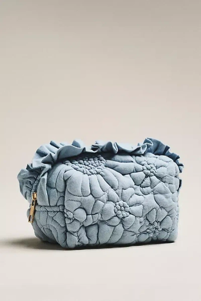 By Anthropologie Dahlia Quilted Cotton Travel Cosmetic Pouch In Grey