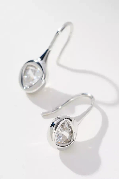 By Anthropologie Dainty Crystal Fishhook Earrings In Silver